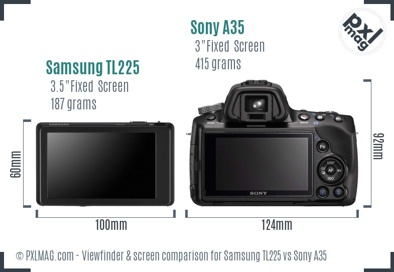 Samsung TL225 vs Sony A35 Screen and Viewfinder comparison