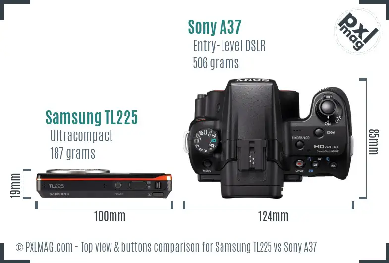 Samsung TL225 vs Sony A37 top view buttons comparison