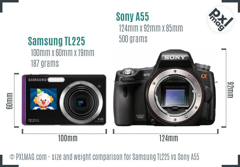 Samsung TL225 vs Sony A55 size comparison