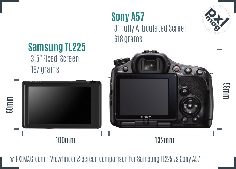 Samsung TL225 vs Sony A57 Screen and Viewfinder comparison