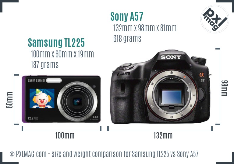 Samsung TL225 vs Sony A57 size comparison
