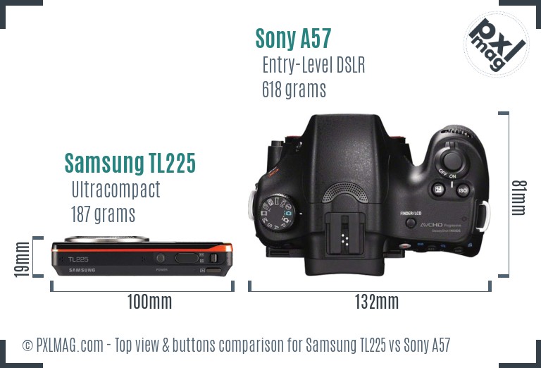 Samsung TL225 vs Sony A57 top view buttons comparison