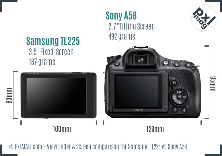 Samsung TL225 vs Sony A58 Screen and Viewfinder comparison
