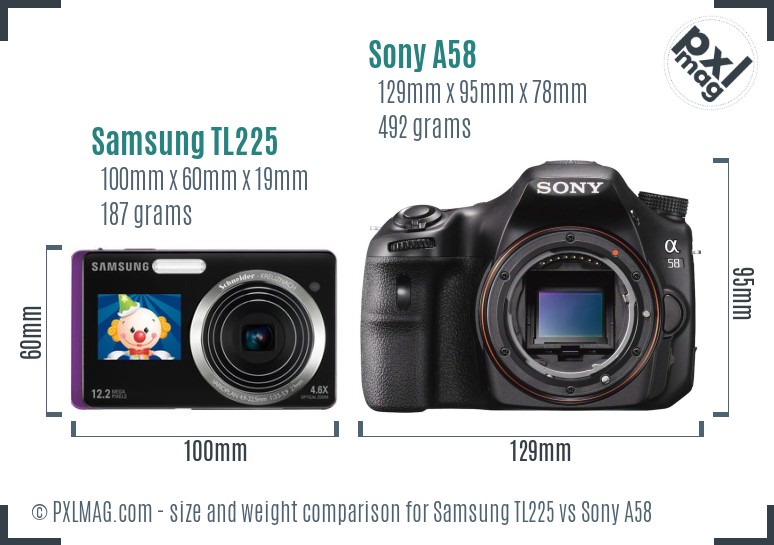 Samsung TL225 vs Sony A58 size comparison