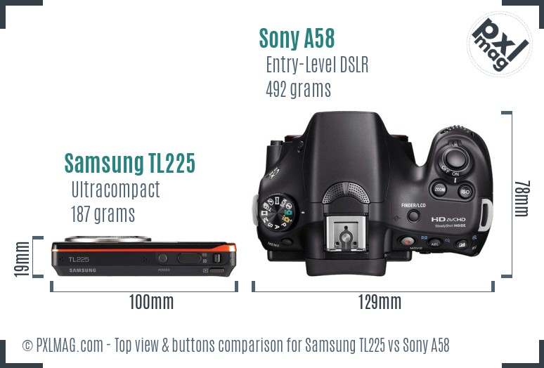Samsung TL225 vs Sony A58 top view buttons comparison