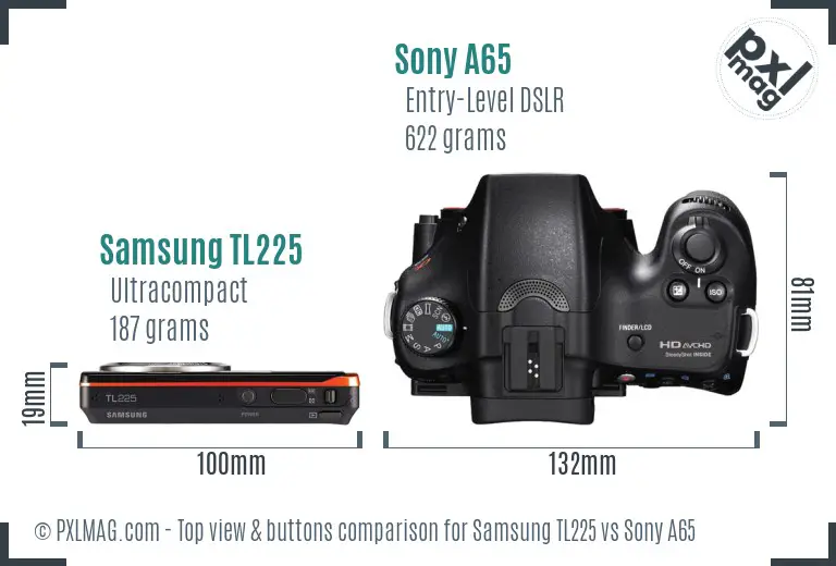 Samsung TL225 vs Sony A65 top view buttons comparison Samsung TL225 vs Sony A65 top view buttons comparison