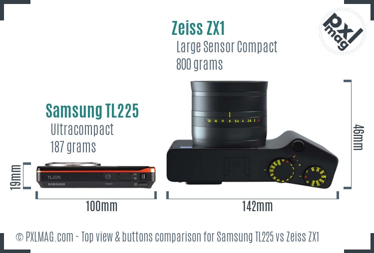 Samsung TL225 vs Zeiss ZX1 top view buttons comparison