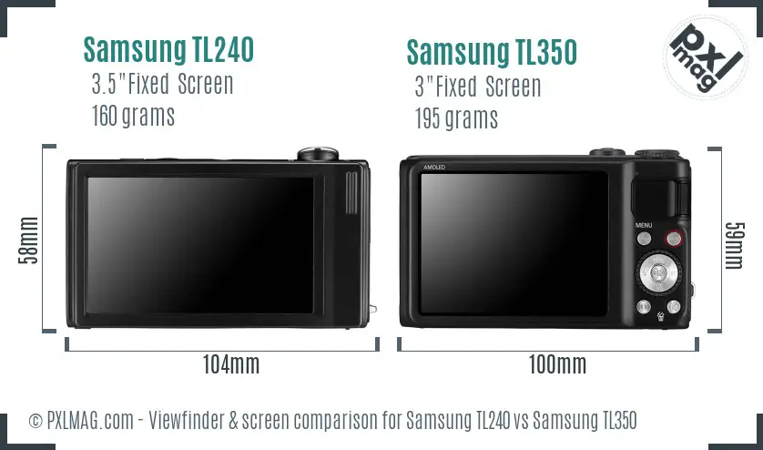 Samsung TL240 vs Samsung TL350 Screen and Viewfinder comparison