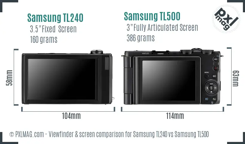 Samsung TL240 vs Samsung TL500 Screen and Viewfinder comparison