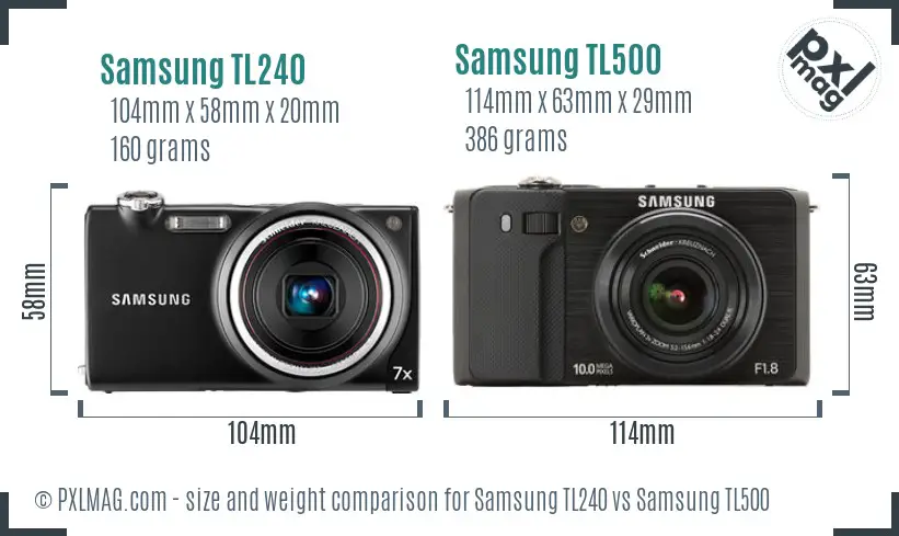 Samsung TL240 vs Samsung TL500 size comparison