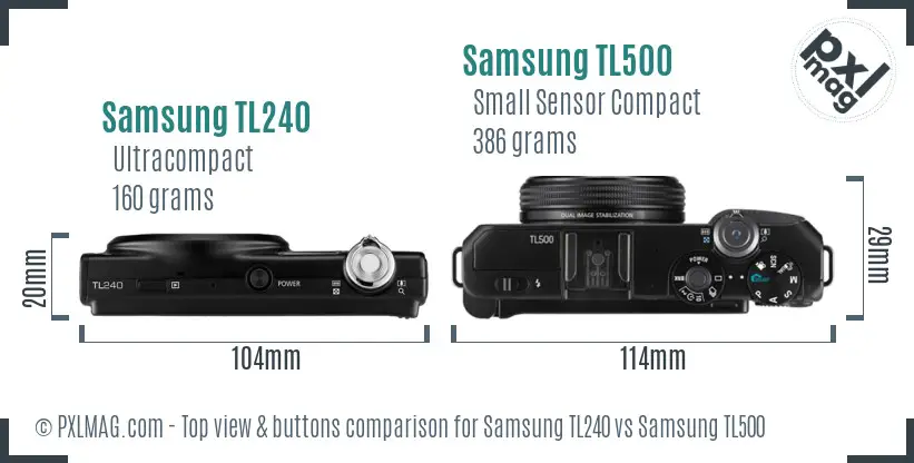 Samsung TL240 vs Samsung TL500 top view buttons comparison
