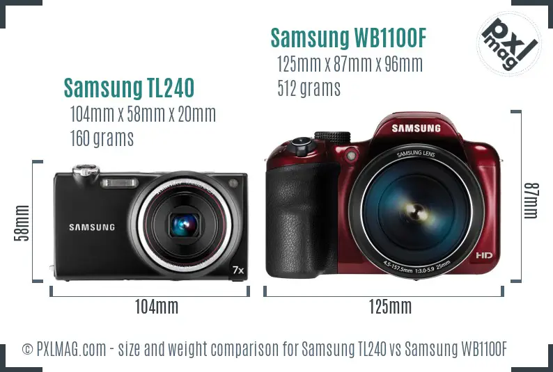 Samsung TL240 vs Samsung WB1100F size comparison