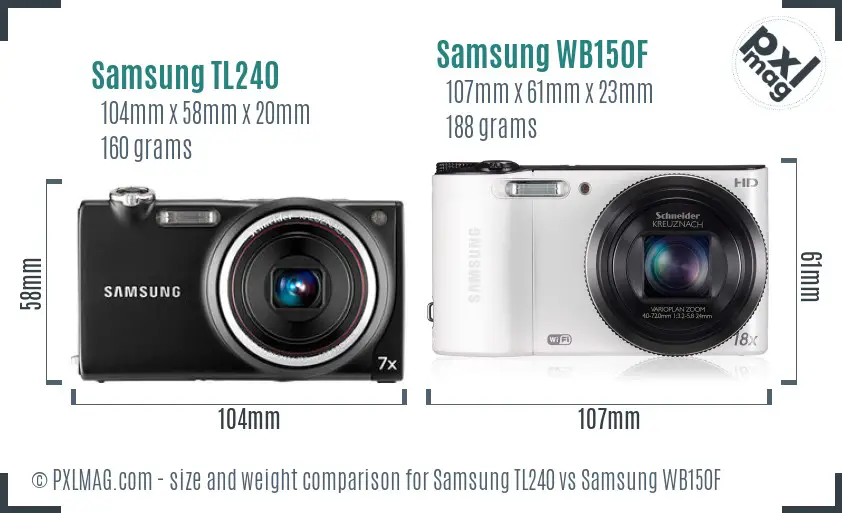 Samsung TL240 vs Samsung WB150F size comparison