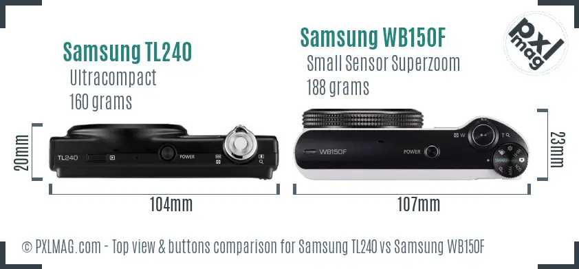 Samsung TL240 vs Samsung WB150F top view buttons comparison