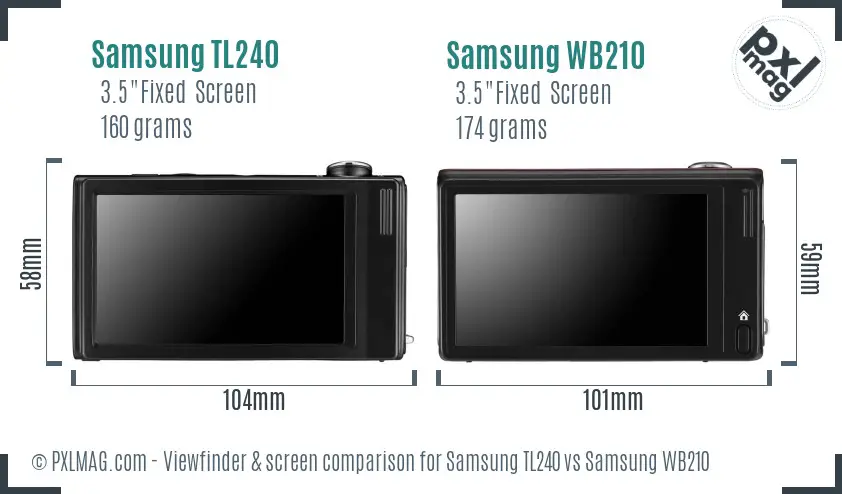 Samsung TL240 vs Samsung WB210 Screen and Viewfinder comparison