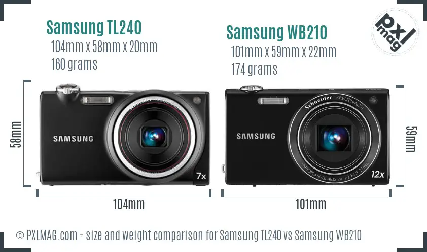 Samsung TL240 vs Samsung WB210 size comparison