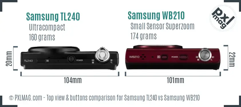 Samsung TL240 vs Samsung WB210 top view buttons comparison