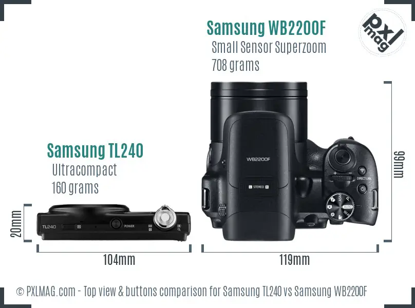 Samsung TL240 vs Samsung WB2200F top view buttons comparison