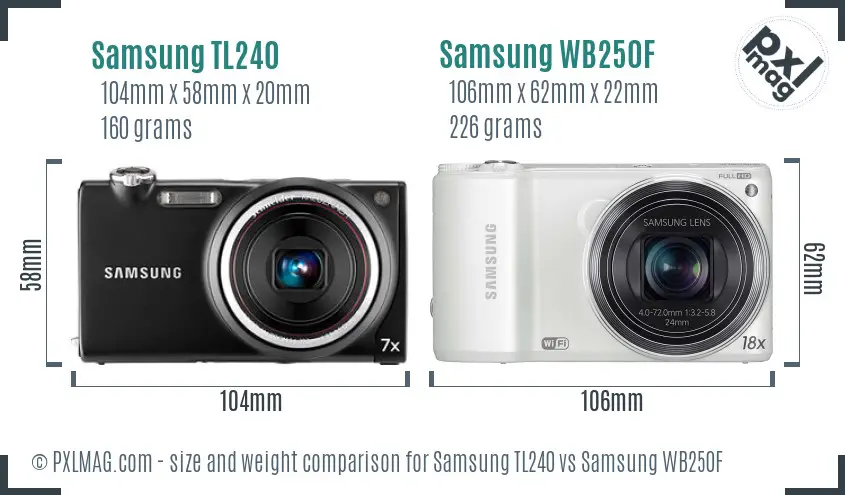 Samsung TL240 vs Samsung WB250F size comparison