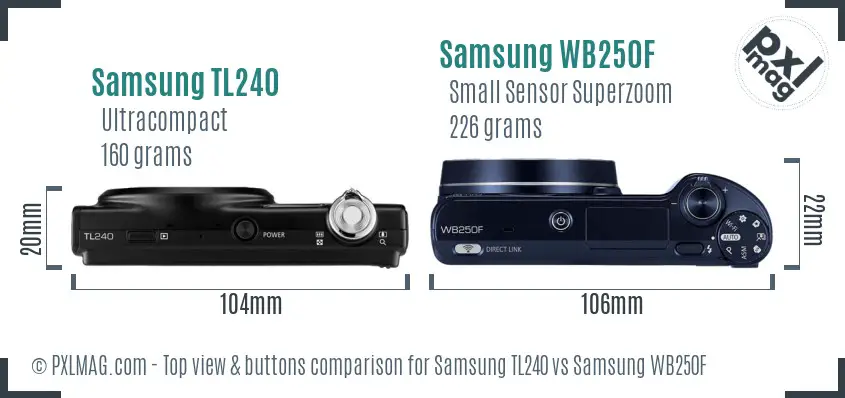 Samsung TL240 vs Samsung WB250F top view buttons comparison