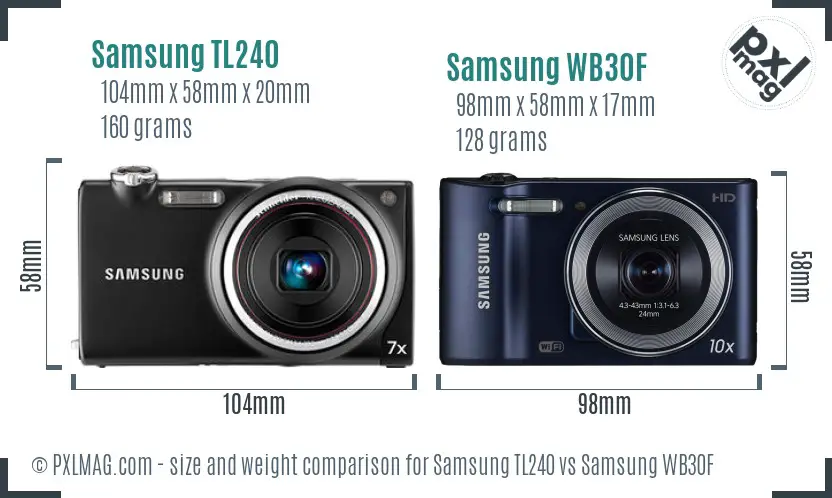 Samsung TL240 vs Samsung WB30F size comparison
