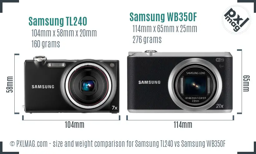 Samsung TL240 vs Samsung WB350F size comparison