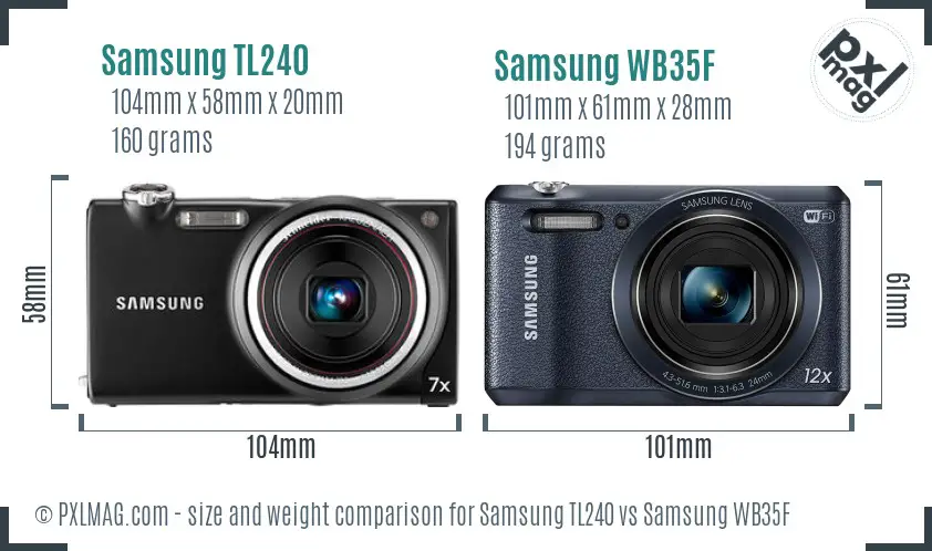 Samsung TL240 vs Samsung WB35F size comparison