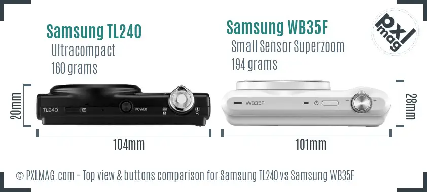 Samsung TL240 vs Samsung WB35F top view buttons comparison