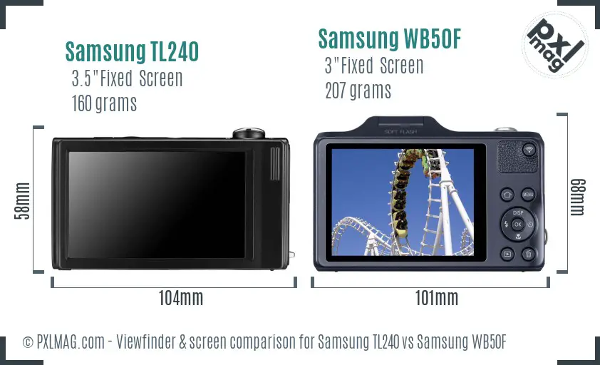 Samsung TL240 vs Samsung WB50F Screen and Viewfinder comparison