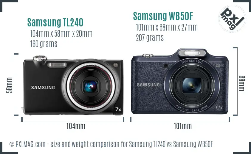 Samsung TL240 vs Samsung WB50F size comparison