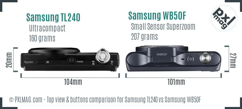 Samsung TL240 vs Samsung WB50F top view buttons comparison