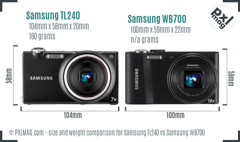 Samsung TL240 vs Samsung WB700 size comparison