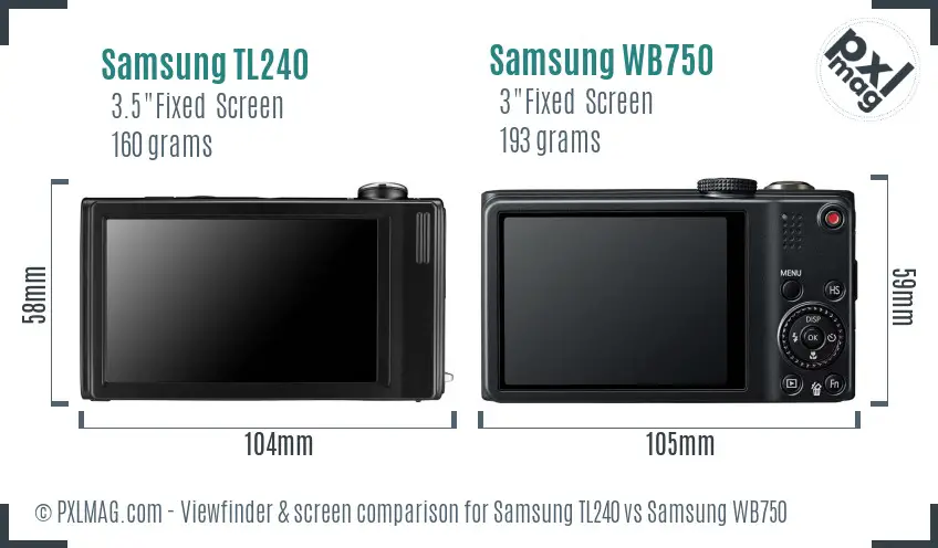 Samsung TL240 vs Samsung WB750 Screen and Viewfinder comparison