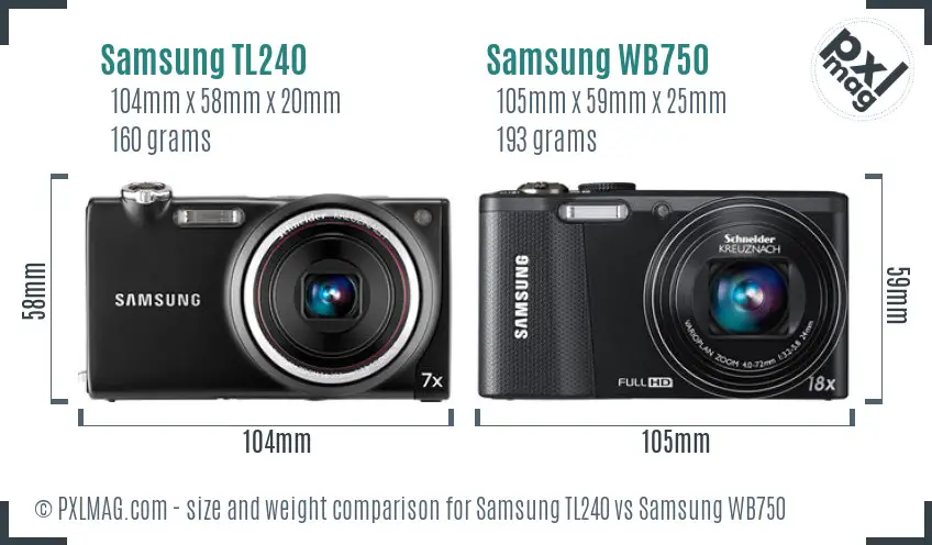 Samsung TL240 vs Samsung WB750 size comparison