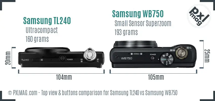 Samsung TL240 vs Samsung WB750 top view buttons comparison