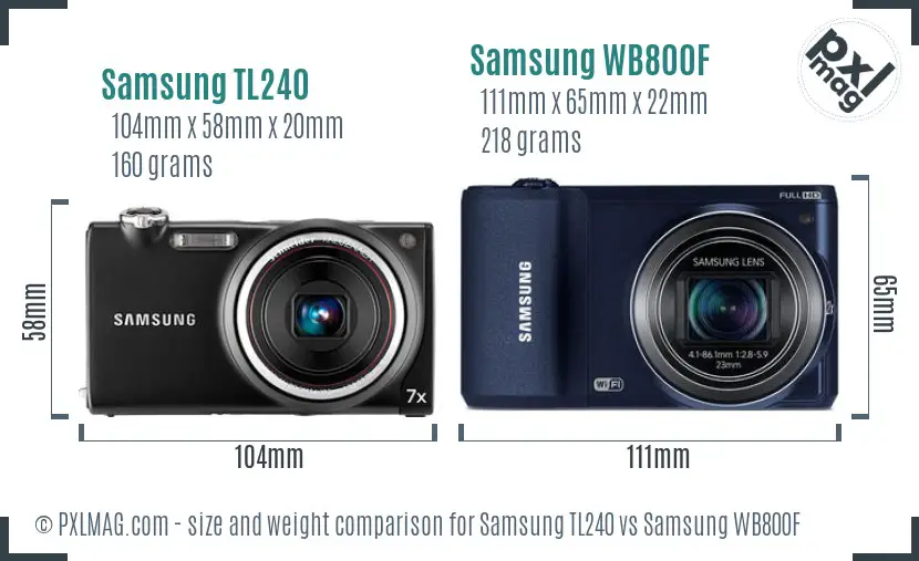 Samsung TL240 vs Samsung WB800F size comparison