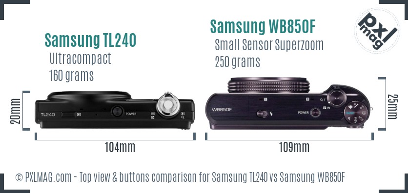 Samsung TL240 vs Samsung WB850F top view buttons comparison