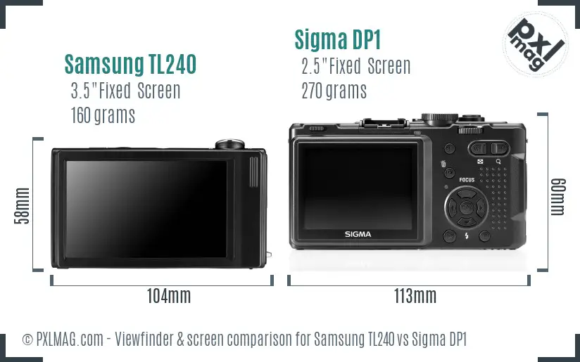 Samsung TL240 vs Sigma DP1 Screen and Viewfinder comparison