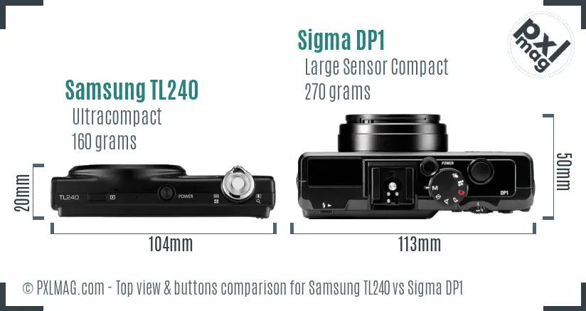 Samsung TL240 vs Sigma DP1 top view buttons comparison