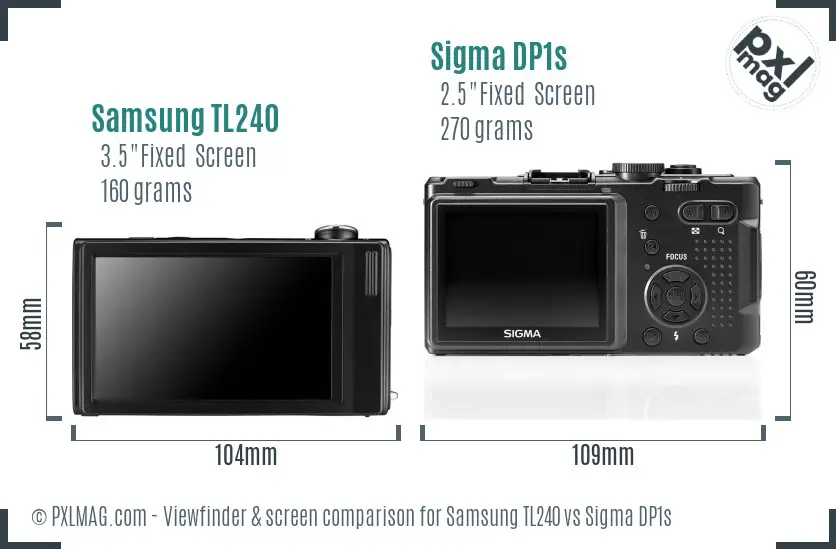 Samsung TL240 vs Sigma DP1s Screen and Viewfinder comparison