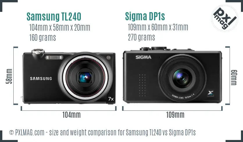 Samsung TL240 vs Sigma DP1s size comparison