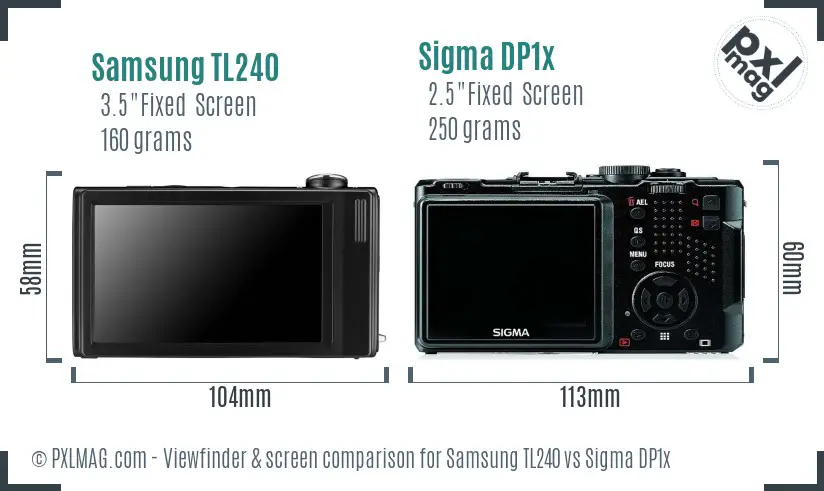 Samsung TL240 vs Sigma DP1x Screen and Viewfinder comparison