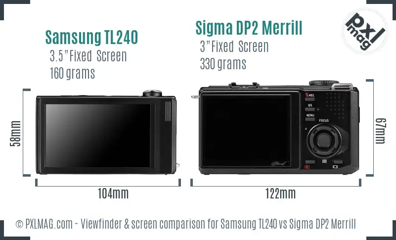 Samsung TL240 vs Sigma DP2 Merrill Screen and Viewfinder comparison