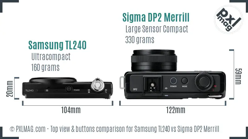 Samsung TL240 vs Sigma DP2 Merrill top view buttons comparison