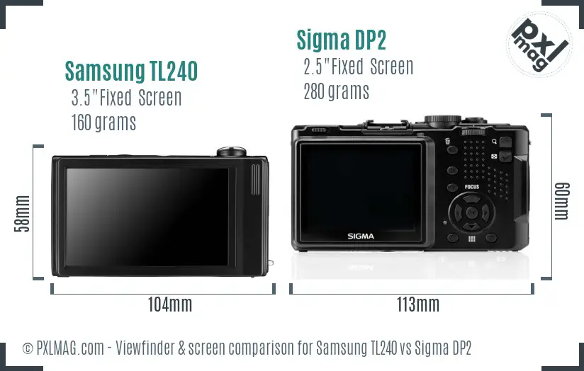 Samsung TL240 vs Sigma DP2 Screen and Viewfinder comparison