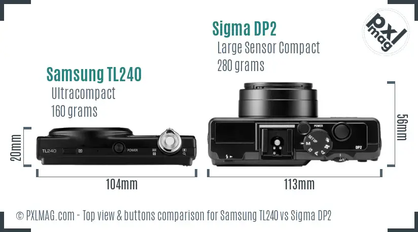 Samsung TL240 vs Sigma DP2 top view buttons comparison