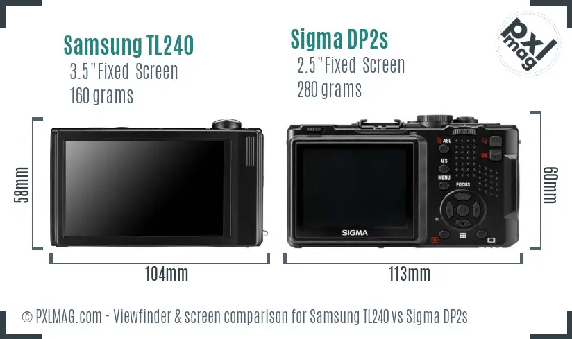 Samsung TL240 vs Sigma DP2s Screen and Viewfinder comparison