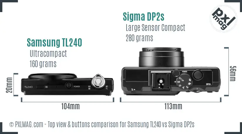 Samsung TL240 vs Sigma DP2s top view buttons comparison