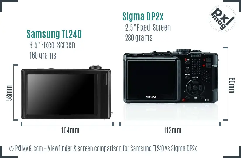 Samsung TL240 vs Sigma DP2x Screen and Viewfinder comparison