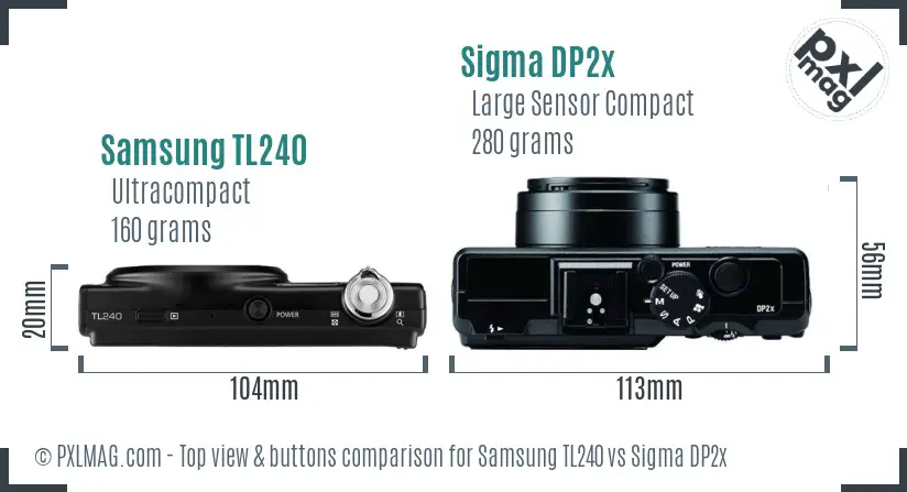 Samsung TL240 vs Sigma DP2x top view buttons comparison